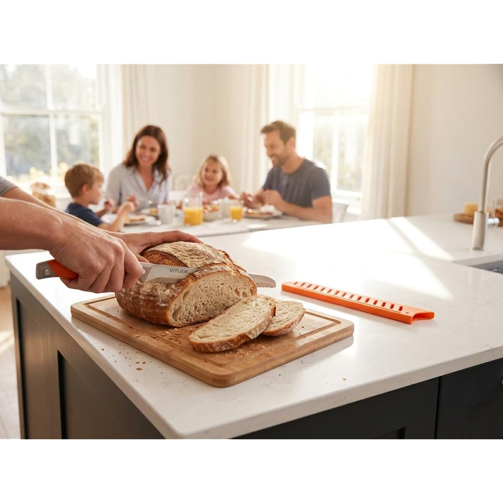 Vituer Bread Knife With Cover, 8 Inch Serrated Bread Knife For Homemade Bread, Bread Cutter Ideal For Slicing Homemade Bread, Bagels, Cake (8-Inch Blade With 5-Inch Handle)