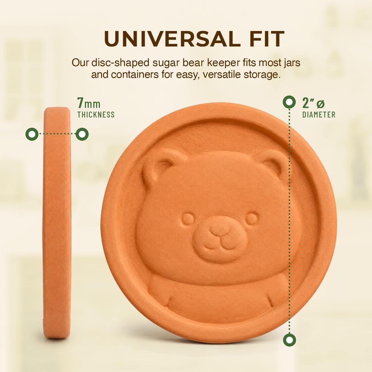 2 Pack Brown Sugar Bear Keeper - Terracotta Brown Sugar Saver Disc Keeps It Soft & Fresh - Reusable Food Safe Clay Stone & Softener With Cute Bear Design, Gift For Bakers