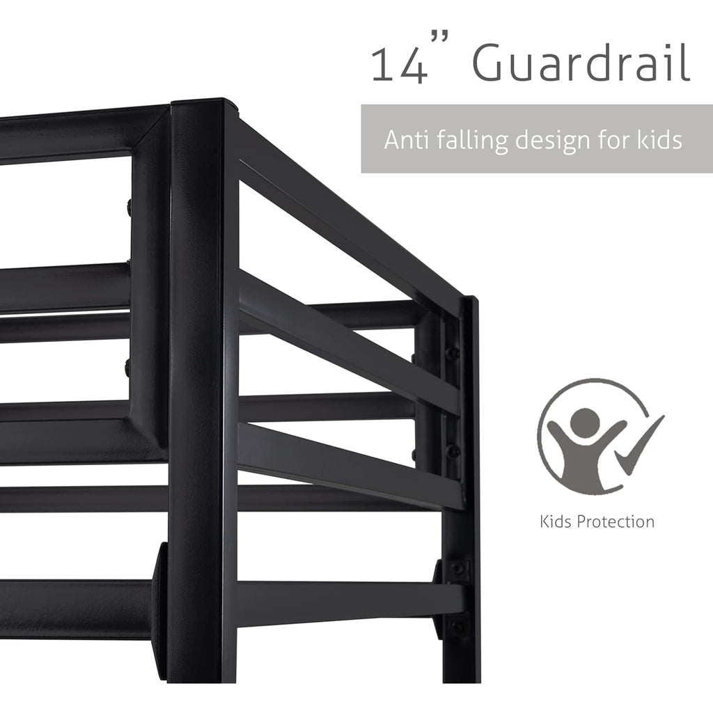 Sha Cerlin Bunk Bed Twin Over Twin Size With Ladder And Guardrail,Black