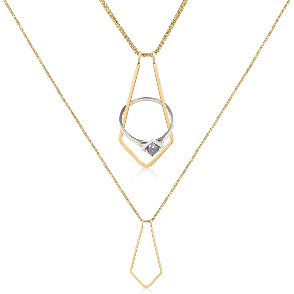 Pixie Wing Nordika Ring Keeper Necklace, 18k Gold-Plated Engagement Ring Holder (17.7" chain with 4'' extender)