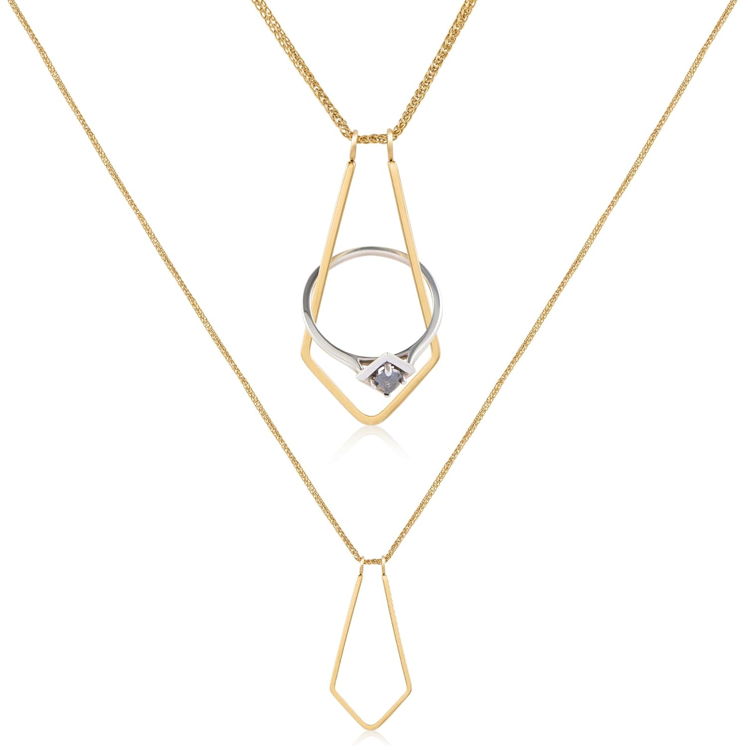 Pixie Wing Nordika Ring Keeper Necklace, 18k Gold-Plated Engagement Ring Holder (17.7" chain with 4'' extender)