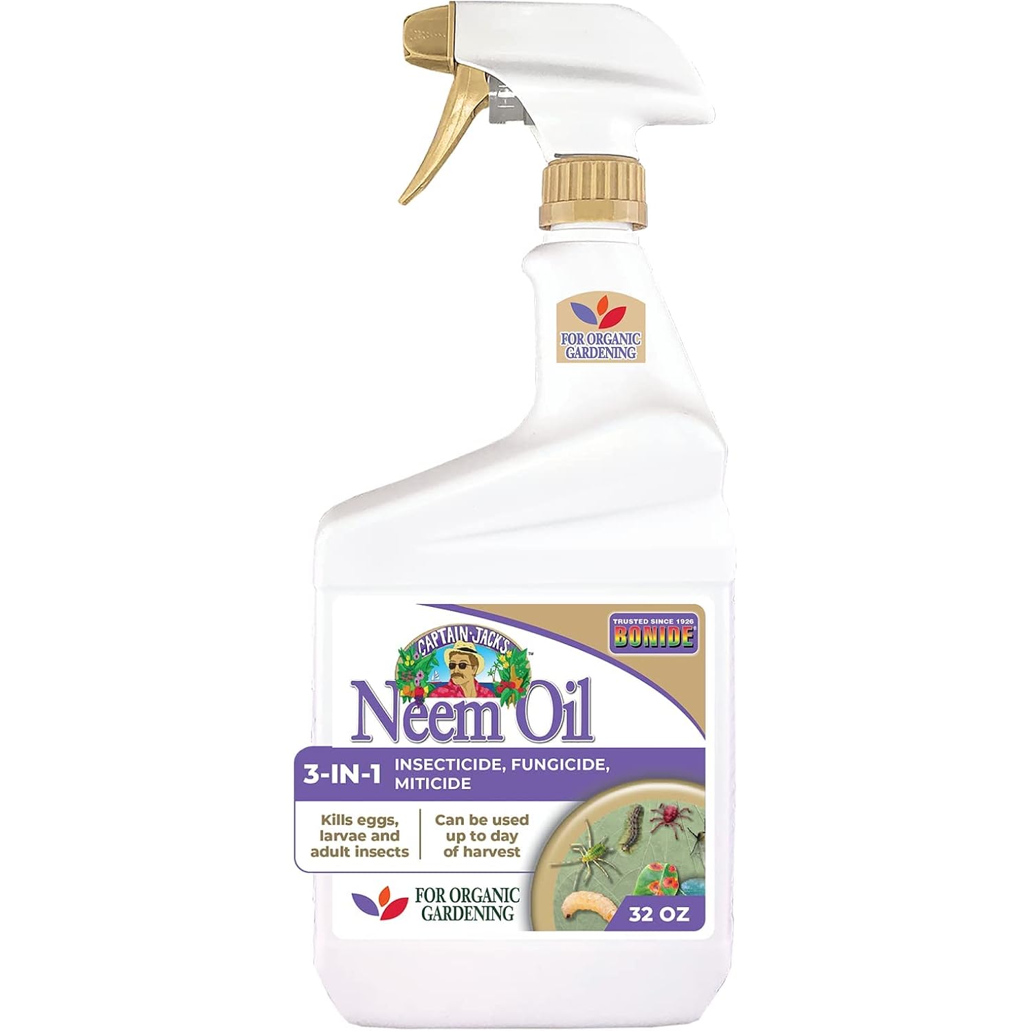 Bonide Captain Jack'S Neem Oil, 32 Oz Ready-To-Use Spray, Multi-Purpose Fungicide, Insecticide And Miticide For Organic Gardening | Multi-Purpose Fungicide, Insecticide And Miticide, For Plants, For Organic Gardening