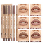 Beauty Glazed 6pcs Nude Brown Lip Liner Makeup Set - Waterproof & Smudge-Proof Matte Pencil, Long-Lasting & Durable, Smooth & Easy Glide, Non-Smudge, Contouring, Filling & Layering (NUDE-BROWN Set)