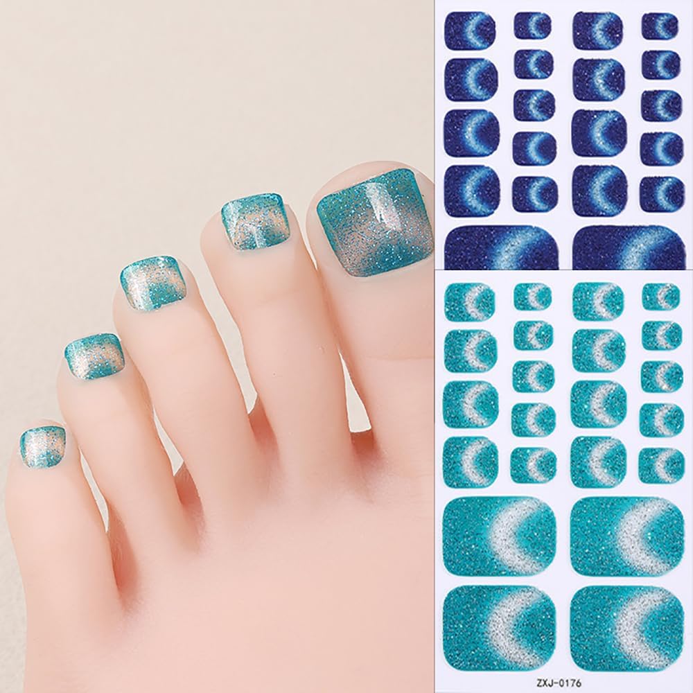 6Sheet/132Pcs Glitter Cat Eye Toe Nail Stickers Full Cover Gel Nail Wraps Strips Toenail Stickers Colorful Stick On Nail Polish Sticker for Toes Sticker Nails Self Adhesive 22Tip Toenail Nails Decals