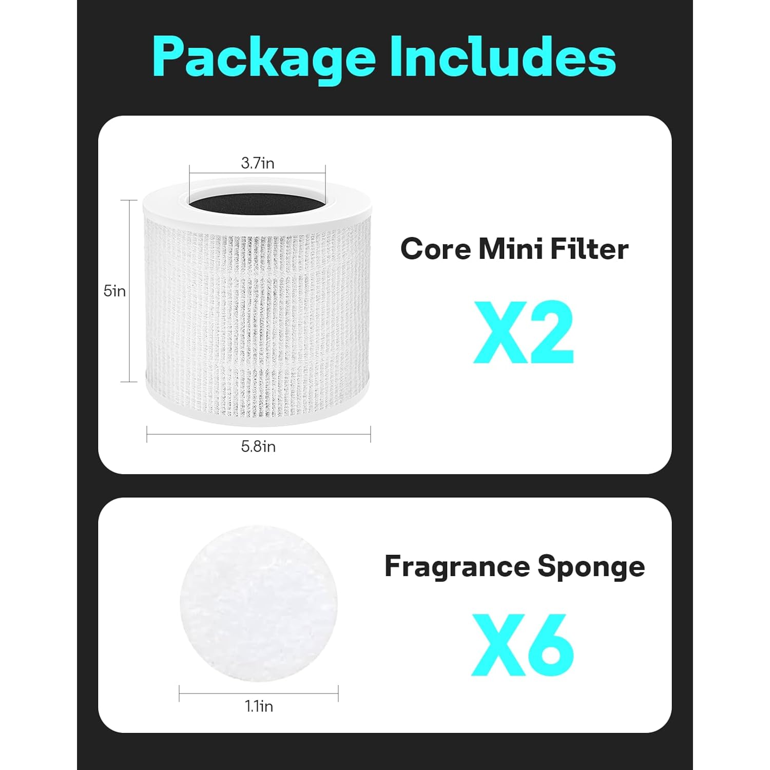 Core Mini Replacement Filter For Levoit Air Purifier, 2 Pack | True Hepa, High-Efficiency Activated Carbon. Fits Core Mini-P For Bedroom Home Dorm. Replace Part # Core Mini-Rf