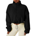 Qinsen Women'S Full Zip Fleece Short Jacket Warm Winter Long Sleeve Stand Collar Sherpa Crop Coat