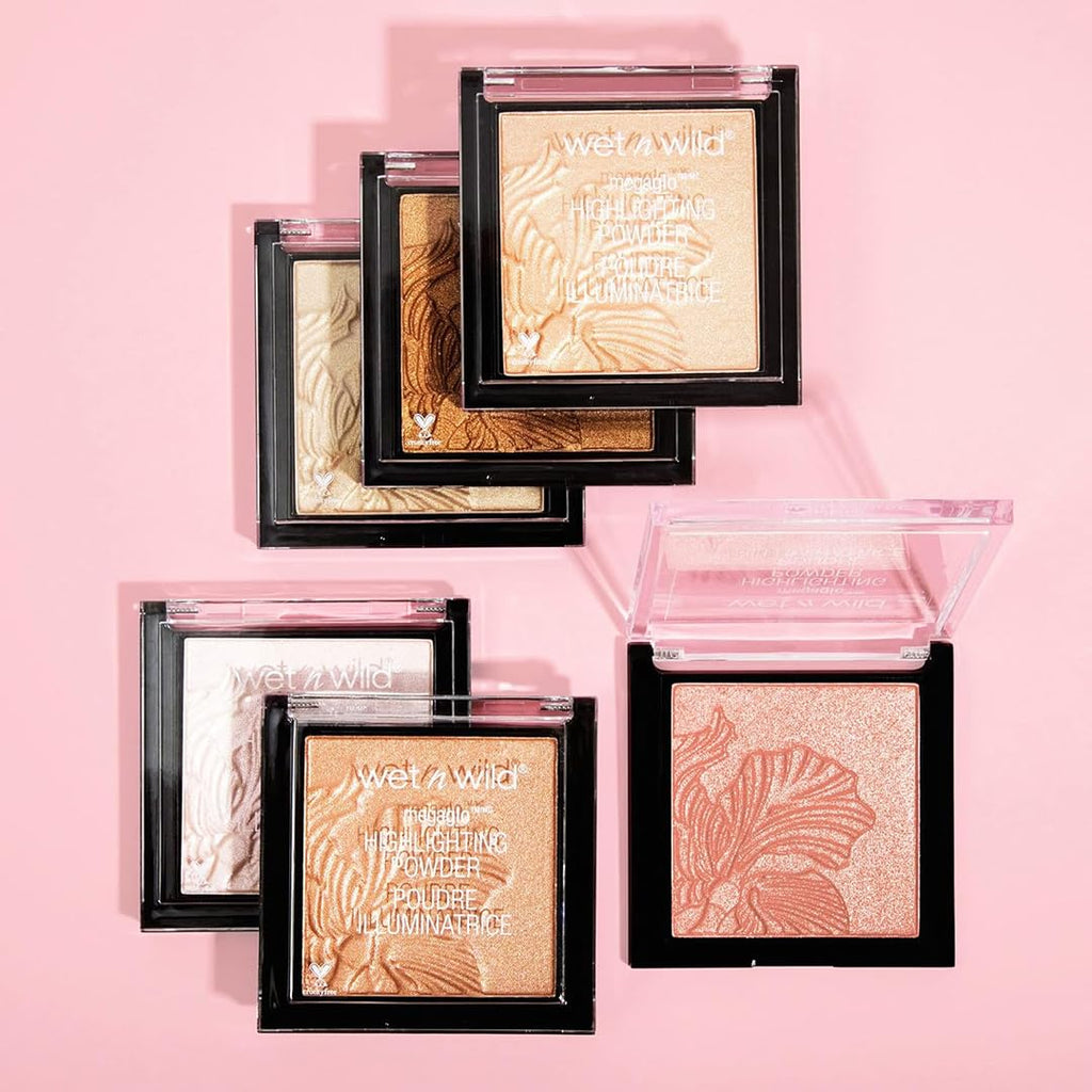 wet n wild MegaGlo Highlighting Powder, Highlighter Makeup, Shimmer Glow, Pink Rose Gold Blossom Glow