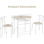 Vingli 3 Piece Dining Set,Small Kitchen Table Set For 2,Breakfast Table Set,Kitchen Wooden Table And 2 Chairs For Small Space/Dining Room/Apartment,Metal Frame,Wine Rack,White&Light Oak
