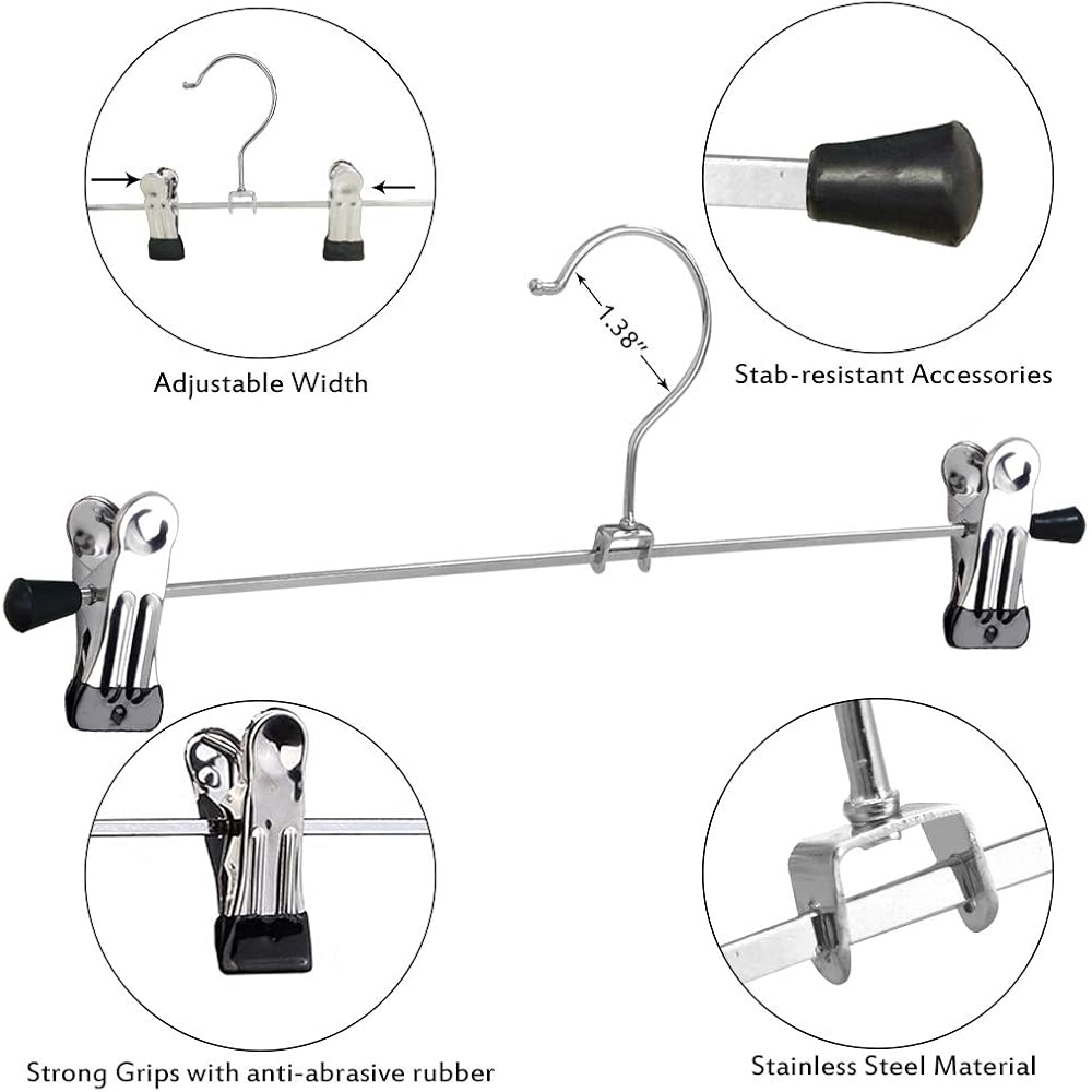 Northern Brothers Pants Hangers With Clips, Heavy Duty 20 Pack, Adjustable Metal Skirt Hanger For Women Men Jeans Shorts Trousers Dorm Bedroom College Clothes Closet Organizers And Storage