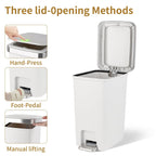 Small Bathroom Trash Can With Lid And 3 Rolls Trash Bags, Step Pedal Wastebasket Plastic Garbage Can With Pop-Up Lid 2.6 Gallon Bin For Kitchen, Bedroom, Office, Dorm, Laundry, Toilet, Rv, White