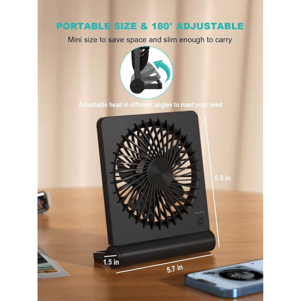 Desk Fan, Rechargeable Battery Operated, 3 Speeds Ultra Quiet Strong Wind | Usb-C Powered,180° Tilt Folding.25Db Quiet.2000Mah Battery:12/8.5/4.5Hrs.Portable,Personal Fan For Desk,Office,Home,Bedroom.