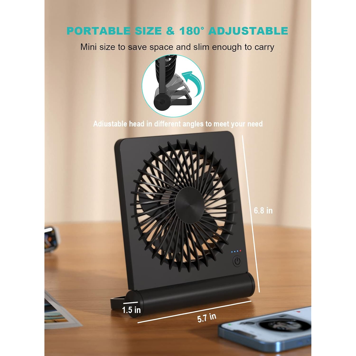 Desk Fan, Rechargeable Battery Operated, 3 Speeds Ultra Quiet Strong Wind | Usb-C Powered,180° Tilt Folding.25Db Quiet.2000Mah Battery:12/8.5/4.5Hrs.Portable,Personal Fan For Desk,Office,Home,Bedroom.