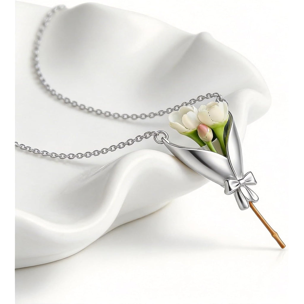 Flower Holder Necklace DTY Flower Vase Pendant Floral Bouquet Accessores for Women Graduation Prom Wedding Outfit Elegant Jewelry
