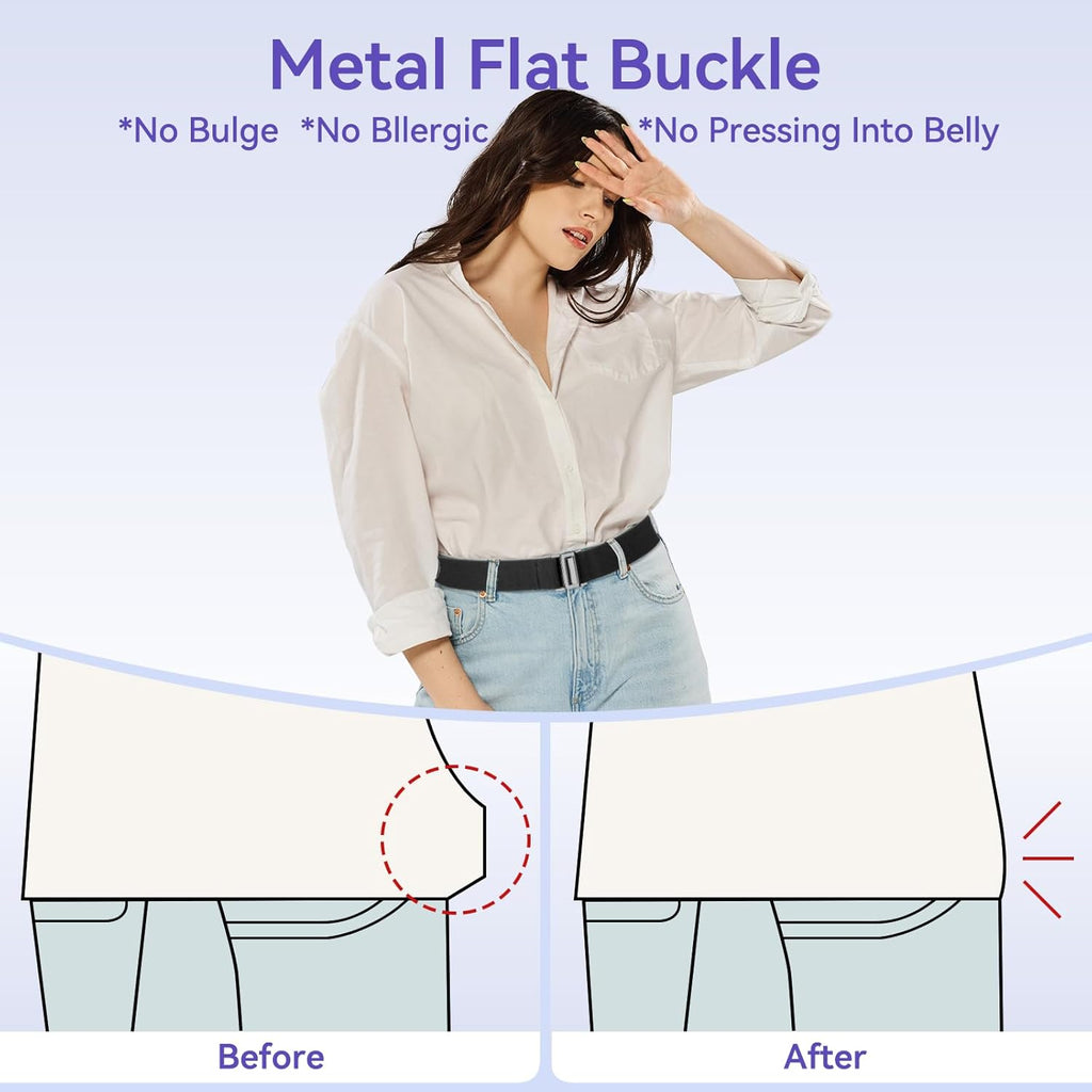 No Show Elastic Belts for Women with Invisible Flat Buckle Stretch Web Strap Belt for Jeans Pants Dresses