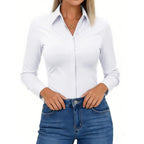 Aoudery Button Down Shirts For Women Slim Fit Long Sleeve Stretch Dress Shirts Work Shirt Wrinkle Free