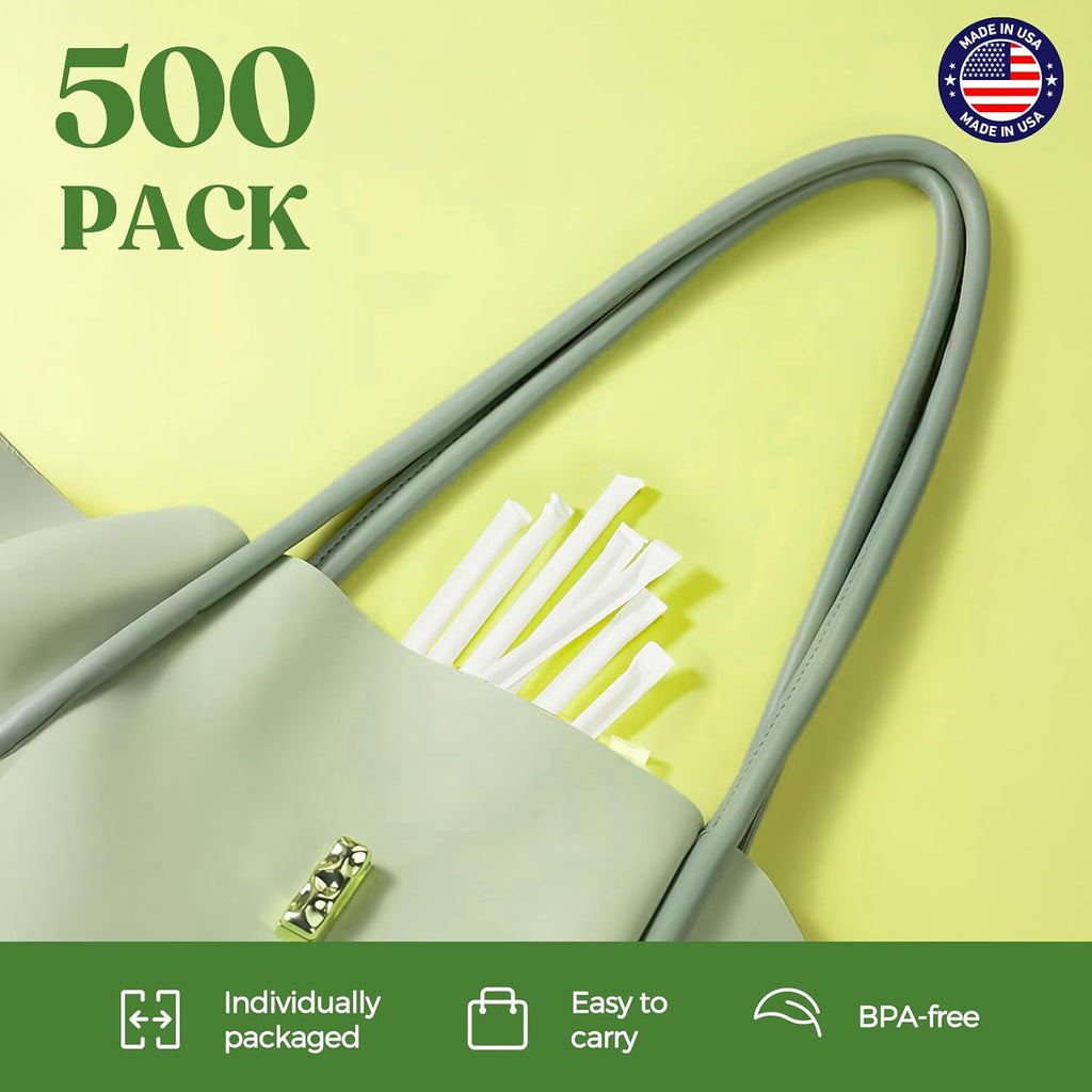 Glotoch Express 500Pcs Individually Wrapped Clear Plastic Straws, 7.75'' Long, 0.24'' Diameter Disposable Drinking Straws For Every Occasion, Party, Made In Usa