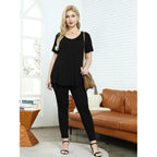 Women Plus Size V-Neck Tunic Tops Loose T Shirt with Pocket