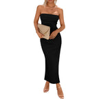 Prettygarden Women'S Summer Bodycon Maxi Tube Dress Ribbed Strapless Side Slit Long Going Out Casual Elegant Party Dresses