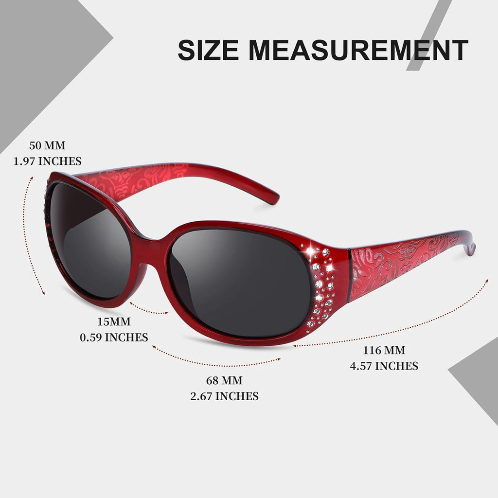 HAOLOTA Polarized Sunglasses for Women, Rhinestone Wrap Around Sunglasses with UV400 Protection