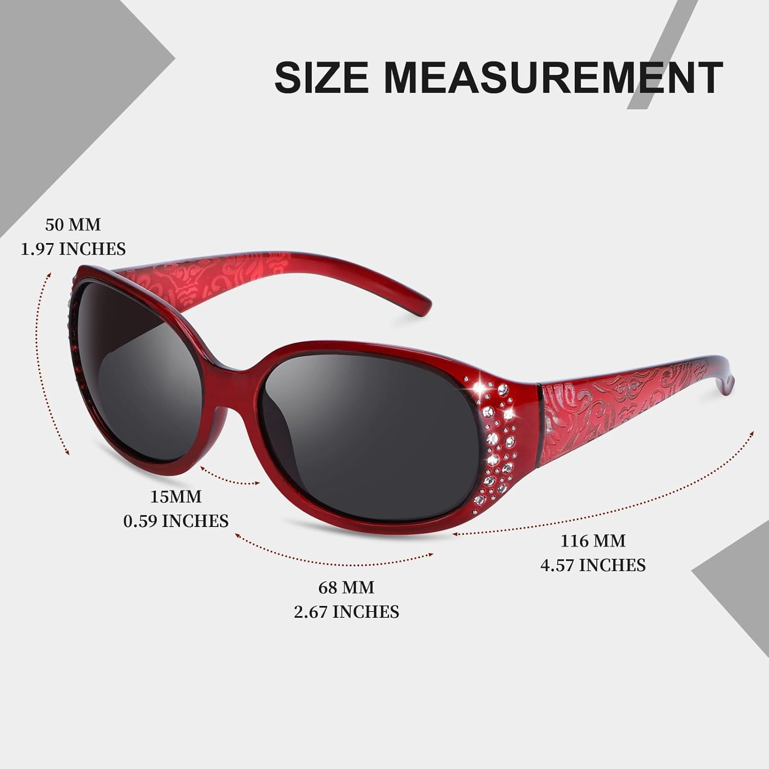 HAOLOTA Polarized Sunglasses for Women, Rhinestone Wrap Around Sunglasses with UV400 Protection