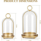 Versatile Metal Candle Holder Set with Handmade Glass Dome,Antique Brass Pillar Candle Stand, 5.2" & 4.1" Wide for Tabletop or Hanging, Industrial & Farmhouse Decor