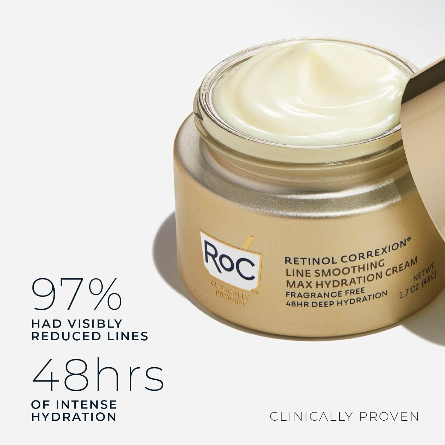 RoC Retinol Correxion Max Hydration Anti-Aging Daily Face Moisturizer with Hyaluronic Acid, Fragrance-Free, Oil Free Skin Care, 1.7 Ounces (Packaging May Vary)