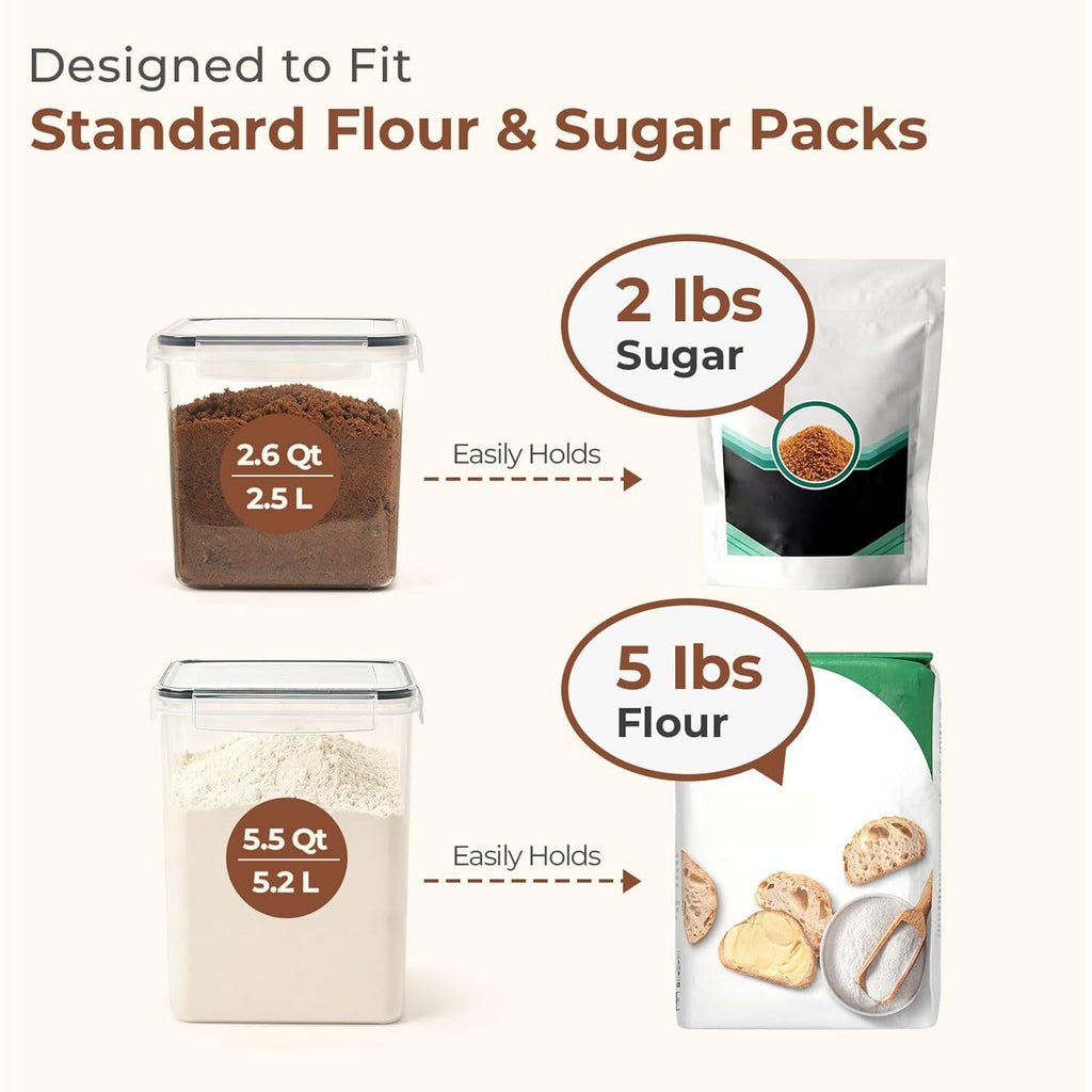 ComSaf Flour Sugar Storage Containers Set of 3 (5.2L/5.5Qt) (2.5L/2.6Qt*2), Large Airtight Food Storage Containers with Lids, Plastic Canisters Sets for Kitchen, Pantry Organizers for Rice and Baking