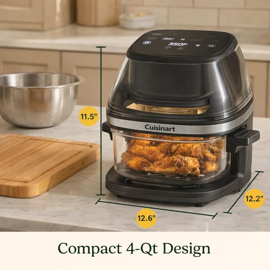 Cuisinart Clearview 4-Quart Air Fryer With Glass Basket And Pfas-Free Ceramic Nonstick Crisper Plate, 5 Cooking Functions, 2 Custom Presets, Adjustable Temperature Up To 450°F, 3-Year Warranty, Afc-4