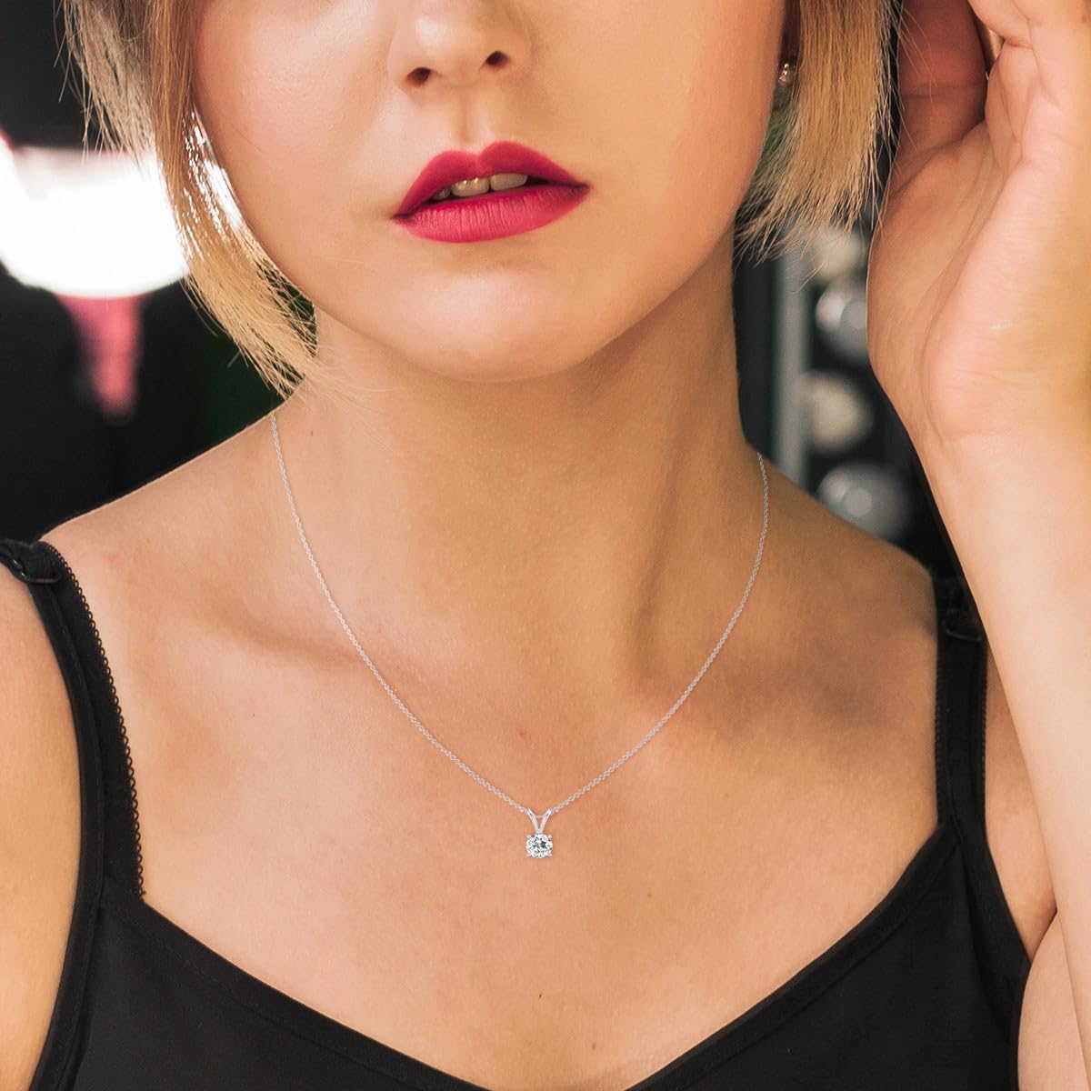 TimeLess Classics 4-Prong Set Round Cut Natural Solitaire Diamond Pendant Necklace for Women in 14K Gold - Fine Jewelry