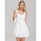Iwd Women'S Square Neck Sleeveless Mini Dress Ruched Waist Tiered Ruffle Hem A Line Short Dresses