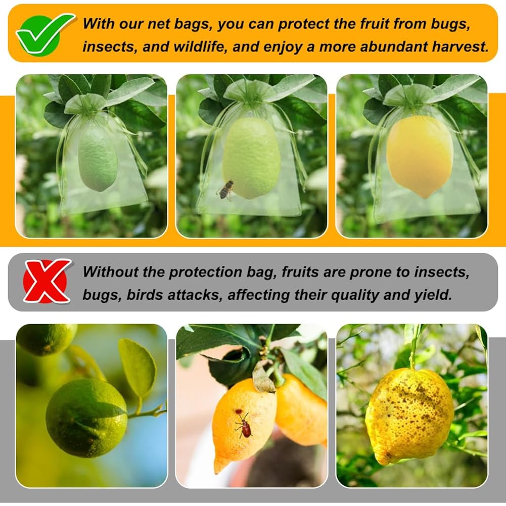 100Pcs Fruit Protection Bags, 4X6 Inch Green Strawberry Netting Cover Drawstring Mesh Bags Pest Barrier For Blueberry Small Fruit