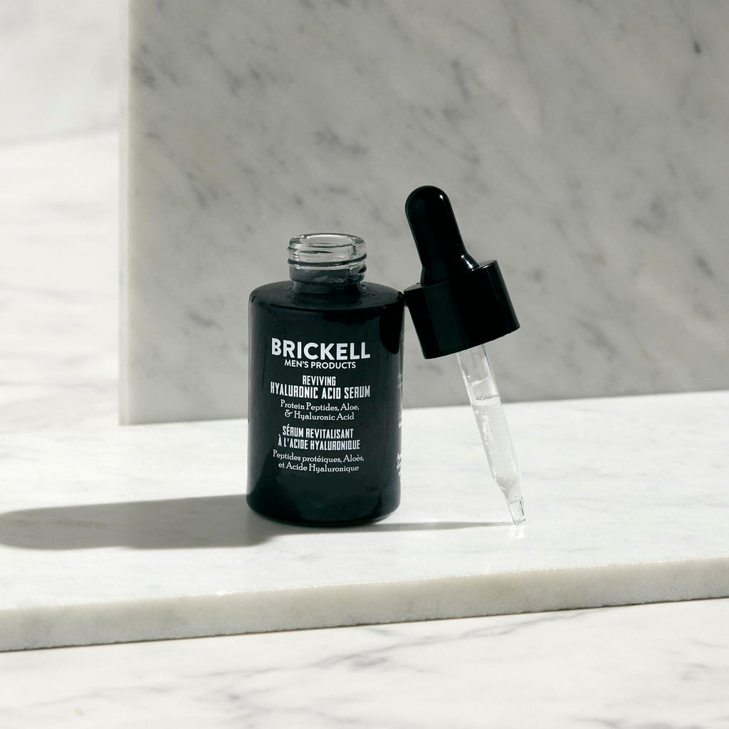 Brickell Men'S Anti Aging Hyaluronic Acid Serum For Face, Reviving Day Serum For Men, Facial Serum With Hyaluronic Acid, Aloe, And Peptides, 1 Ounce, Unscented