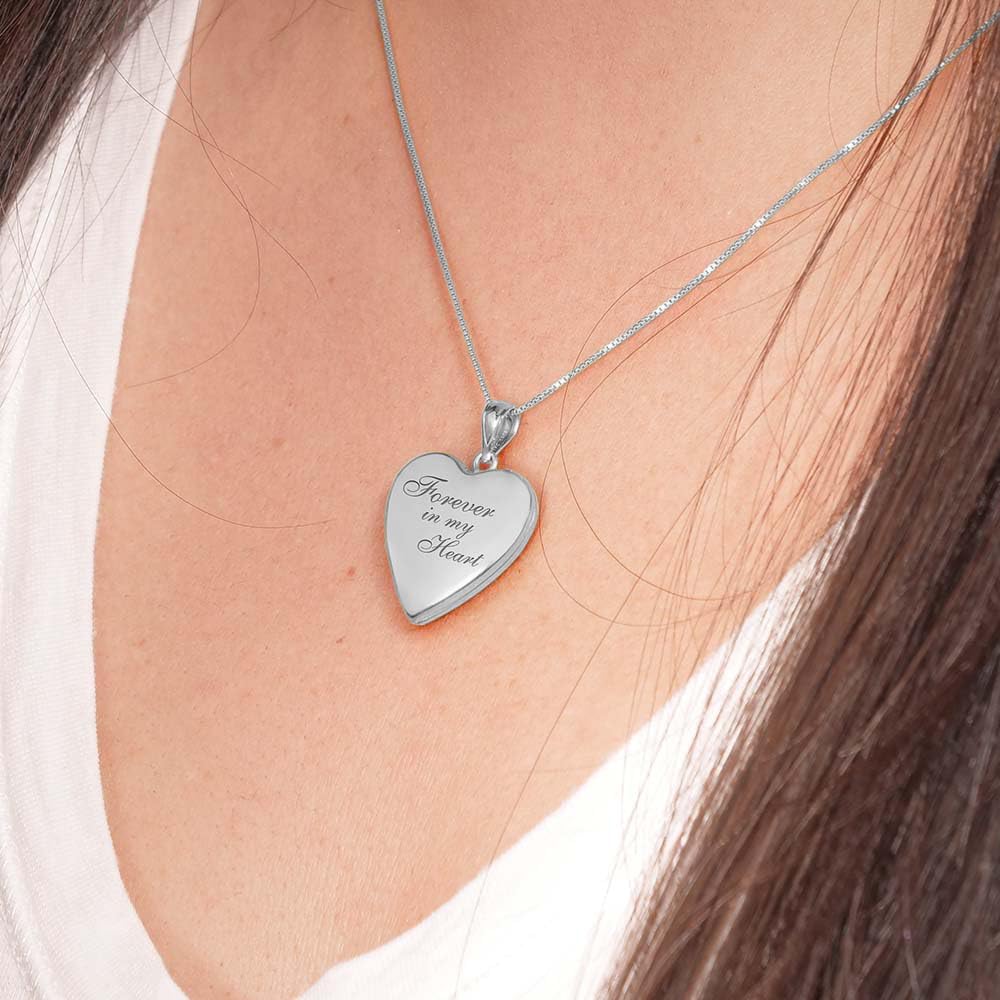 PicturesOnGold.com Forever In My Heart Locket Necklace for Women That Hold Pictures in Silver or Yellow Gold.