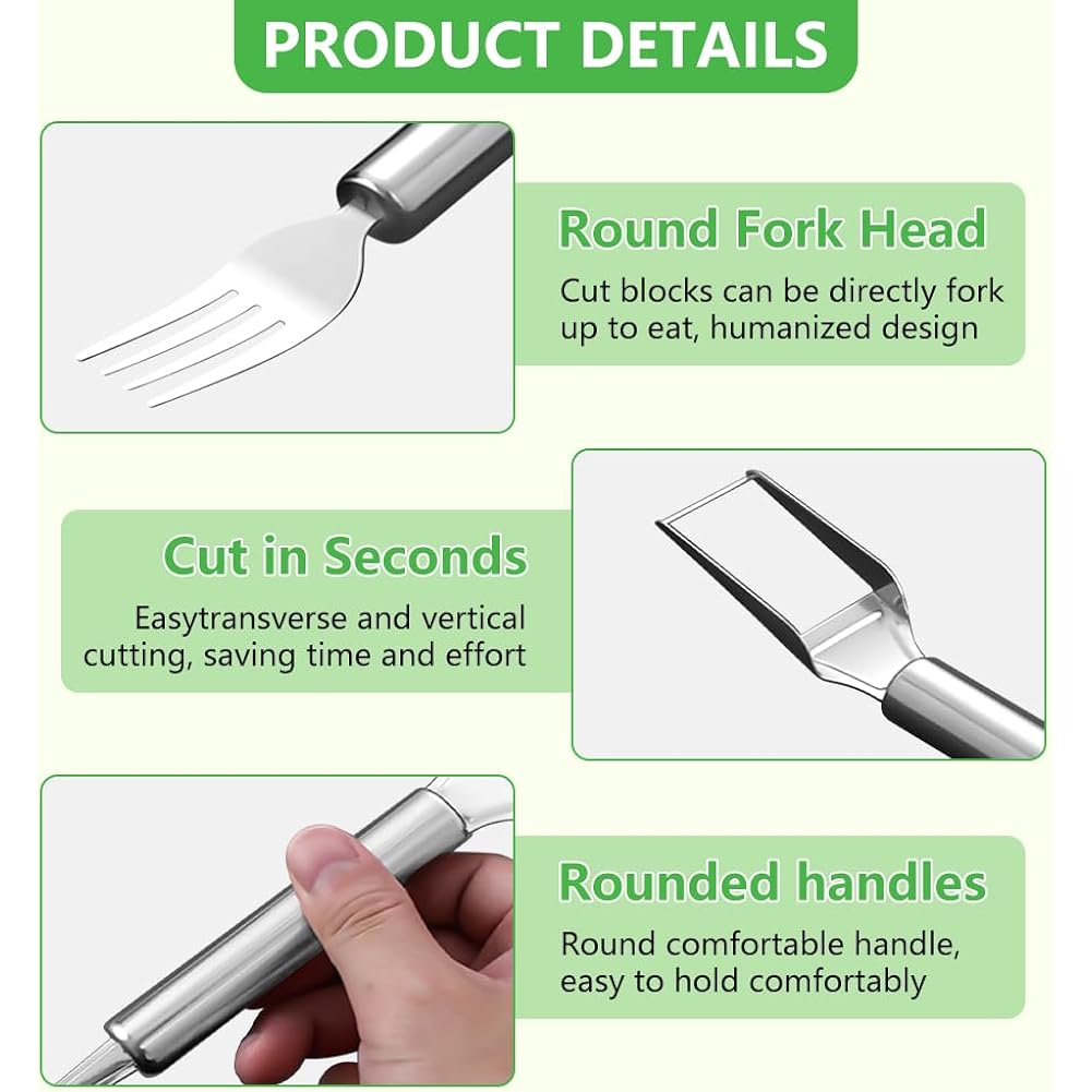 2-in-1 Stainless Steel Fruit Cutter, Watermelon Slicer with Fork, Dual Head Watermelon Fork Slicer Tool for Cubes, Fruit Knife with Round Handle for Home Kitchen, Picnic & Party (1Pack)
