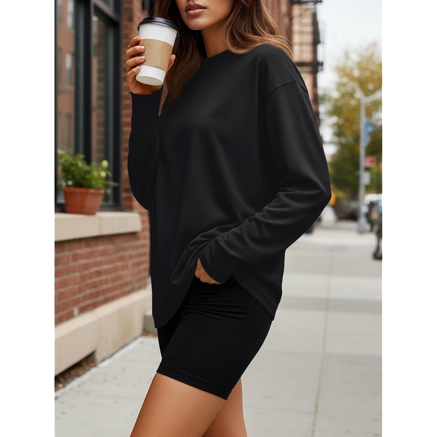 Trendy Queen Womens Oversized Long Sleeve Shirts Fall Tops 2026 Basic Tee Casual Workout Y2K Clothes