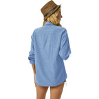 Womens Button Down Shirts Cotton Linen Long Sleeve Dress Shirts Casual Summer Tops Work Blouses With Pockets