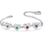 Personalized Infinity Heart Bracelet for Wowen with Birthstones, 18K Gold Names Bracelets, Gift for Women Girls, Mother’s Day, Birthday, Custom Engraved Family Jewelry for Mom, Wife, Grandma
