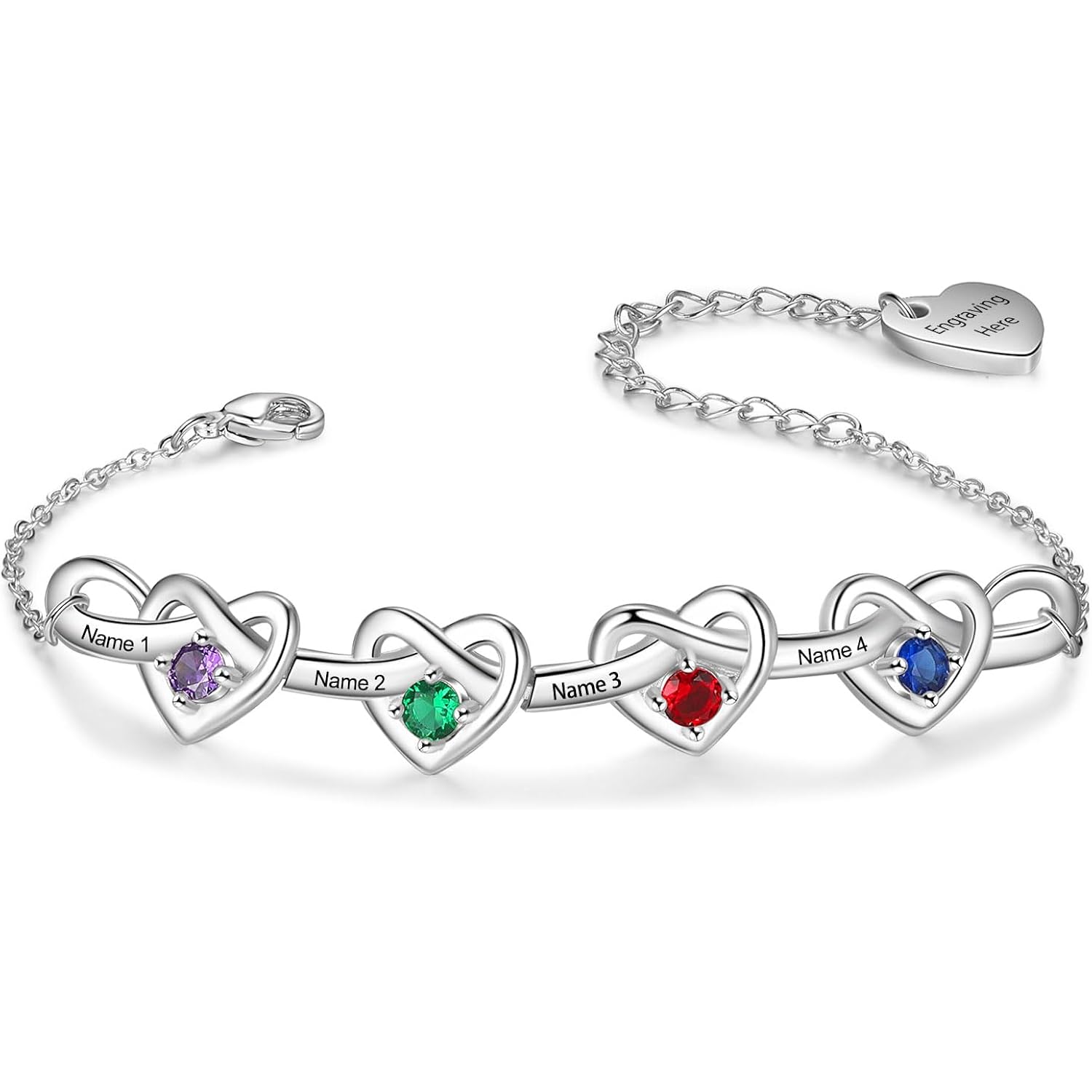 Personalized Infinity Heart Bracelet for Wowen with Birthstones, 18K Gold Names Bracelets, Gift for Women Girls, Mother’s Day, Birthday, Custom Engraved Family Jewelry for Mom, Wife, Grandma