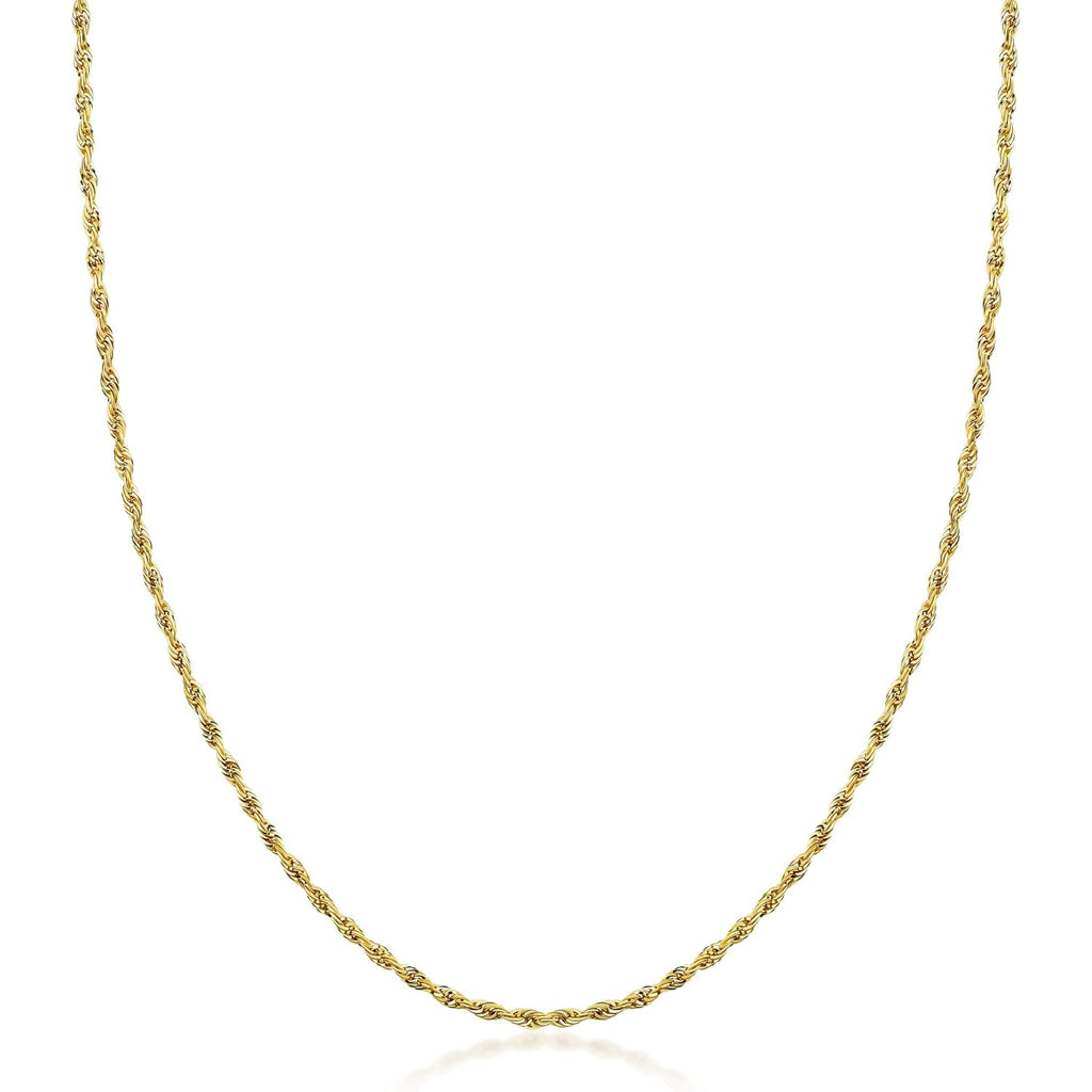 PORI JEWELERS 10K Yellow Gold 1.5MM,2MM,2.5MM,3MM,3.5,4MM,5MM,7MM, Diamond Cut Rope Chain Necklace Unisex Sizes 16"-30"