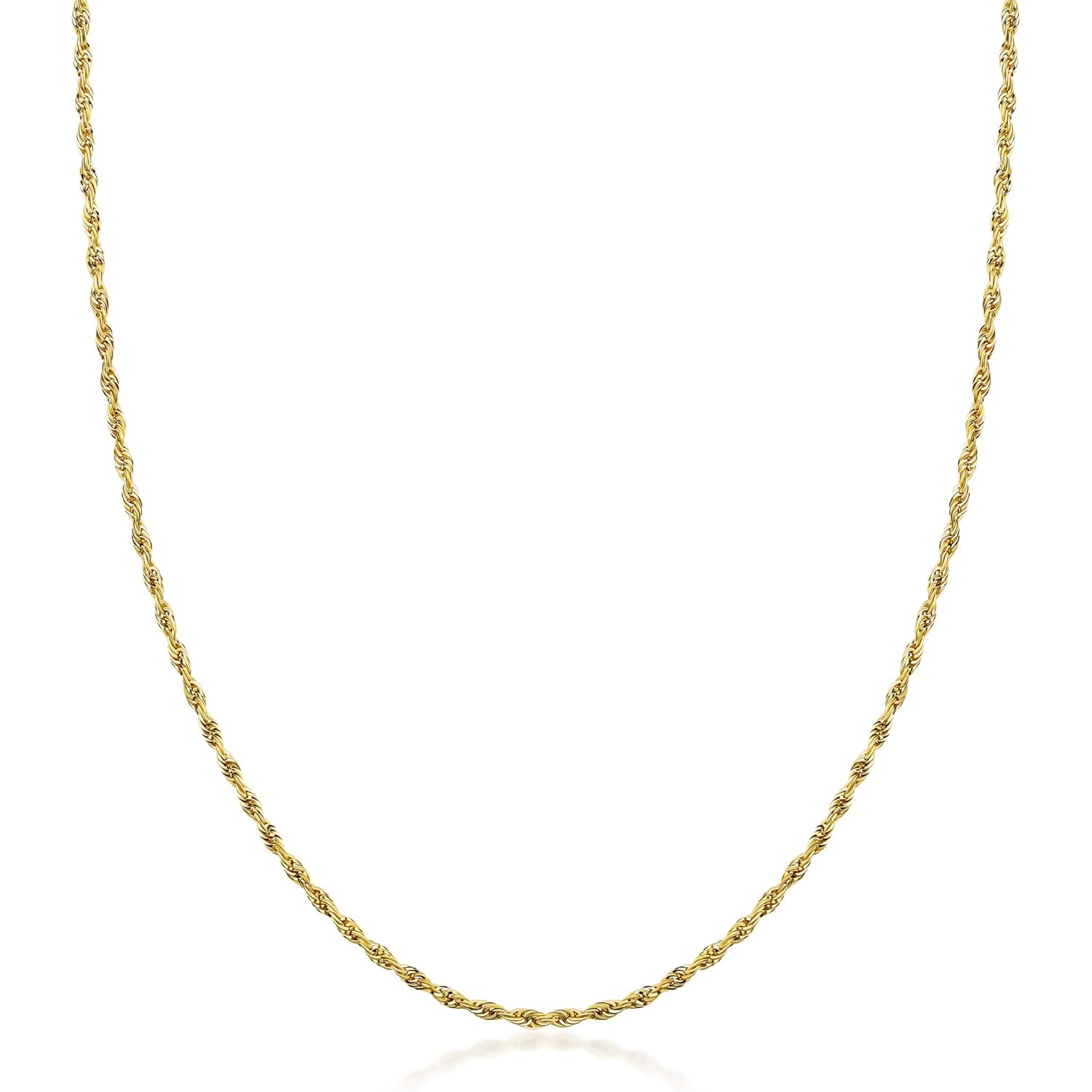 PORI JEWELERS 10K Yellow Gold 1.5MM,2MM,2.5MM,3MM,3.5,4MM,5MM,7MM, Diamond Cut Rope Chain Necklace Unisex Sizes 16"-30"