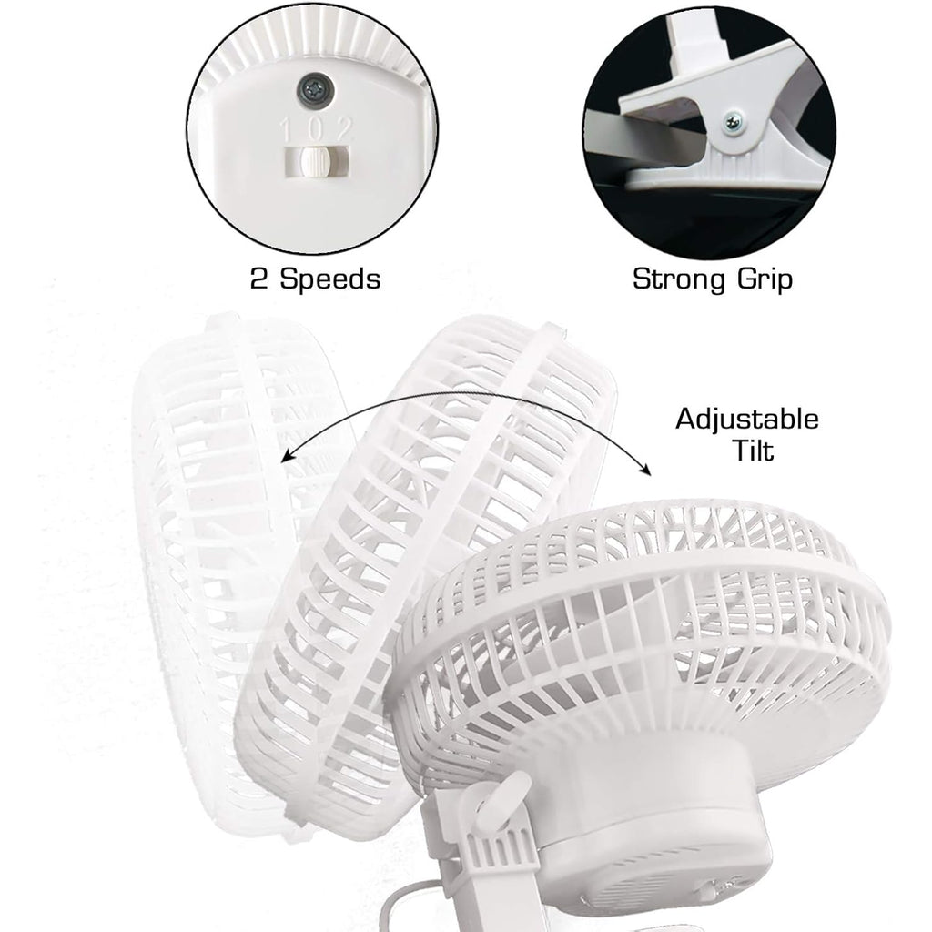 Hurricane Classic Clip Fan With Tilt, 2 Speeds, White, 6In | Portable Mini Desk Table Fan For Home, Office Or Travel