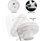 Hurricane Classic Clip Fan With Tilt, 2 Speeds, White, 6In | Portable Mini Desk Table Fan For Home, Office Or Travel