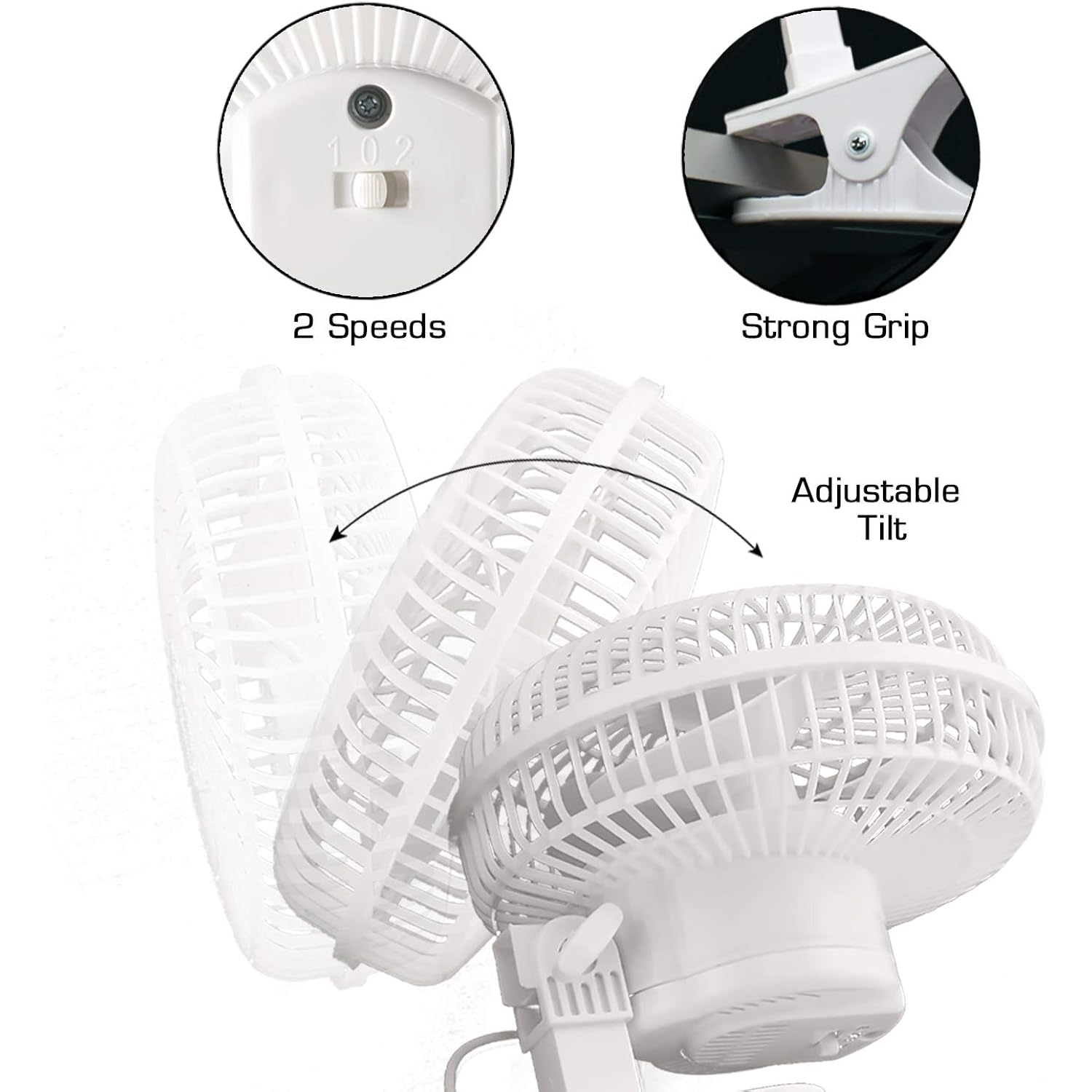 Hurricane Classic Clip Fan With Tilt, 2 Speeds, White, 6In | Portable Mini Desk Table Fan For Home, Office Or Travel