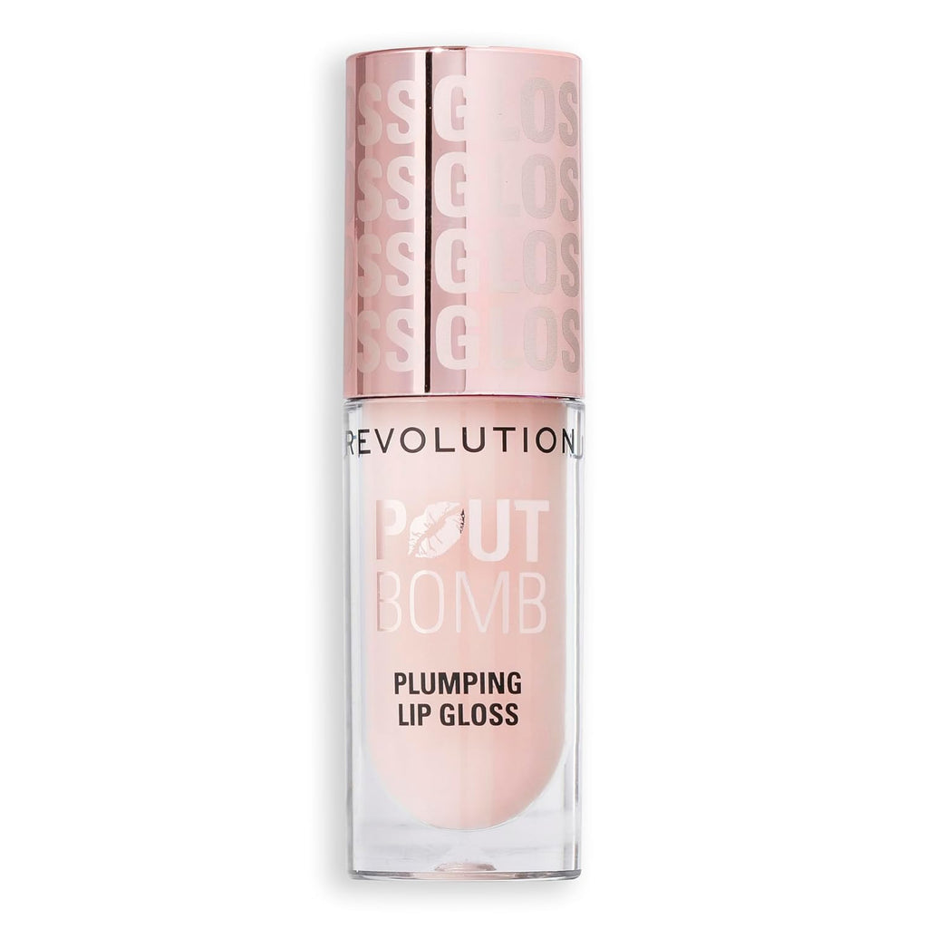 Revolution, Pout Bomb Plumping Lip Gloss, Buildable, High Shine for Hydrating, Plumping Finish, Buildable Color, Vegan & Cruelty-Free, Sheer Milky Nude, 0.15 fl oz