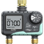 Rainpoint 2 Zone Sprinkler Timer With Brass Inlet And Outlet - Water Timer For Garden Hose With Rain Delay/Manual Watering/Automatic Irrigation Controller System For Yard Lawn Garden(Blue)