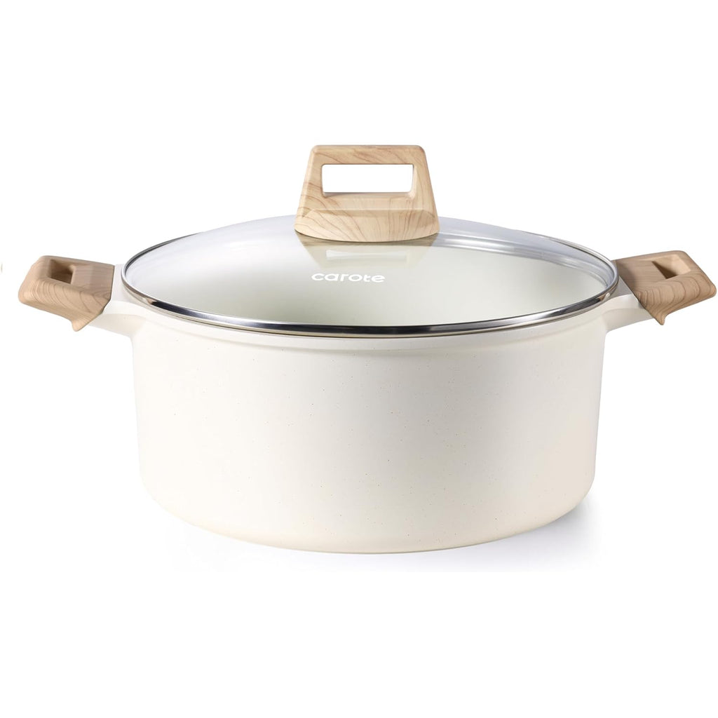 CAROTE 6 Qt Nonstick Stock Pot with Lid Soup Pot, 6 Quart Casserole with Lid, Easy to Clean Non Stick Cooking Pot Cookware PFOA Free, White Granite