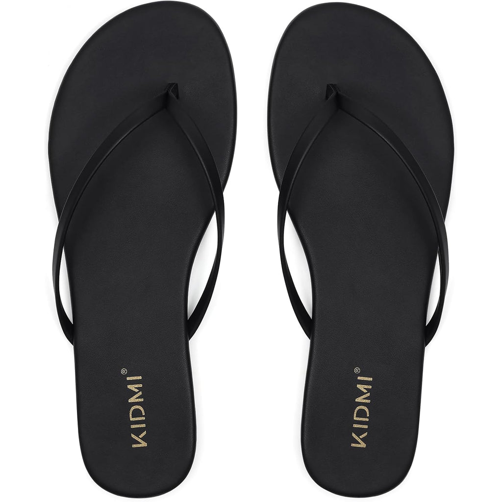 Kidmi Thong Flip Flops For Women - Memory Foam Summer Beach Sandals For Women - Vegan Leather Flat Sandals