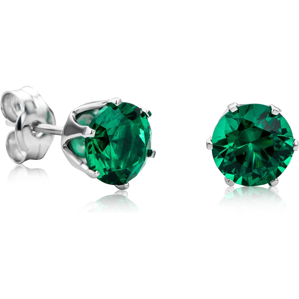 Orovi Round 14K Gold Earrings for Women in Solid 14K White Gold 585/14K Yellow Gold 585 with Ruby/Sapphire/Zirconia/Emerald Gemstones, Stud Earrings For Women,Women's Jewelry Delivered in Jewelry Box