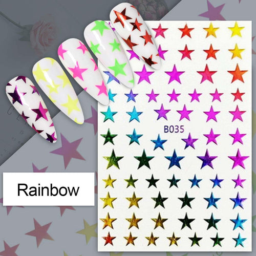 8 Sheets Star Nail Stickers for Nail Art 8 Colors 4th of July Nail Decals-Gold Silver Black White Stars Nail Art Sticker-3D Self Adhesive Stickers for Nails Design Manicure Decorations for Women Girls