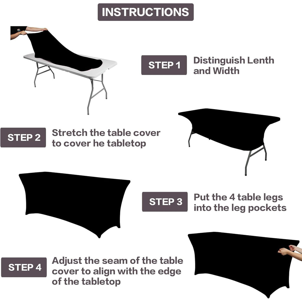 IVAPUPU 2 Pack 6FT Table Cloth for Rectangular Fitted Events Stretch Black Table Covers Washable Spandex Tablecloth Protector for Party, Wedding, Cocktail, Banquet, Festival